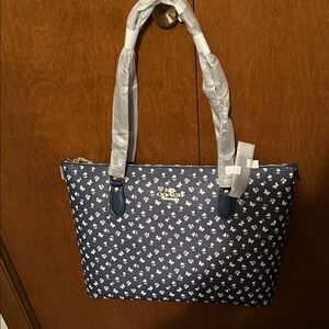 Coach Dark Blue Floral Tote Bag